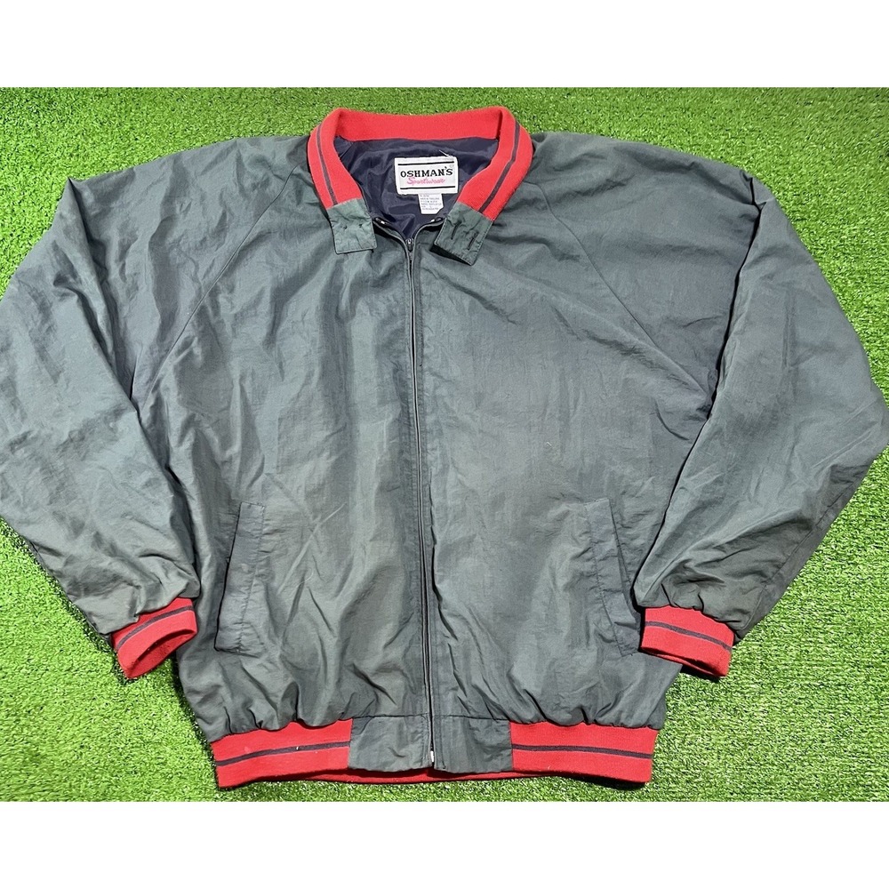 Vintage Windbreaker LG Oshmans Sportswear 90s Bomber Jacket Red Blue Mock Neck